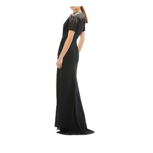 IEENA FOR MAC DUGGAL Womens Black Jersey Embellished Pleated Side Slit size 12